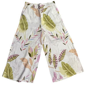 Cynthia Rowley Pants Womens Medium White Linen Cropped Wide Leg‎ Tropical
